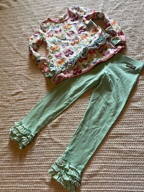 Matilda Jane White Butterfly Print Top with Aqua Leggings
